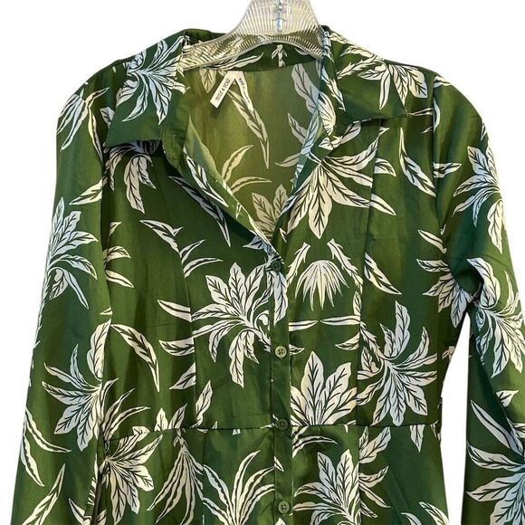 Truly 4 You Women's S Green Palm Leaf Print Midi Dress Summer Casual - Picture 5 of 11